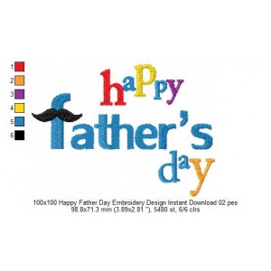 100x100 Happy Father Day Embroidery Design Instant Download 02